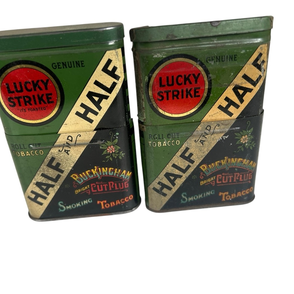 Vintage Buckingham Bright Cut Plug Lucky Strike Half & Half Tobacco Pocket Tins